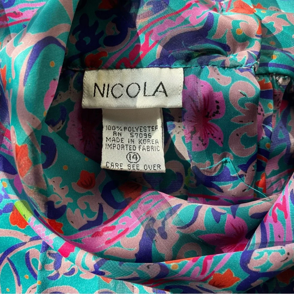 NICOLA AMAZING VINTAGE FLORAL MOCK NECK BUTTON DOWN BALOON SLEEVE BLOUSE TOP - Picture 16 of 16